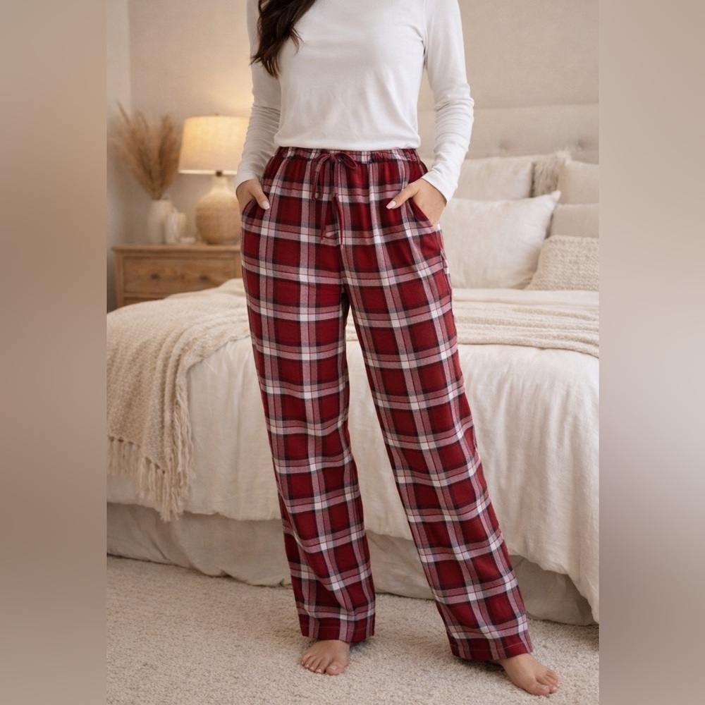 Forever 21 Women’s Red Plaid Pajama Lounge Pants Elastic Waist Pockets Size S